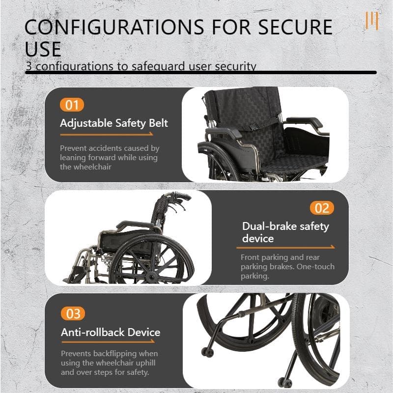 Aluminum Alloy Transport Wheelchair. 18" Seats. With front and Rear Locking Hand Brakes. 24" Quick Remove Rear Wheel - Dark Gray