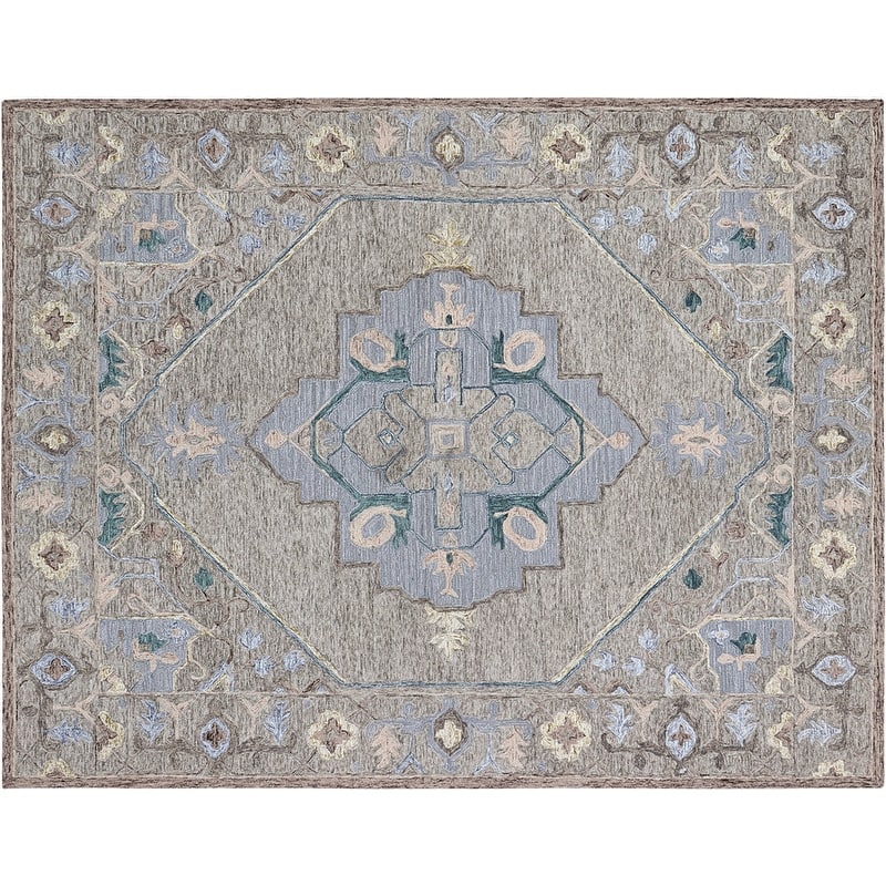 Handmade Delphi Collection Beige/Blue Wool Area Rug