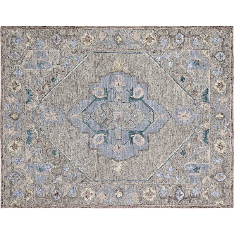 Handmade Delphi Collection Beige/Blue Wool Area Rug - 7' 6"x9' 6"