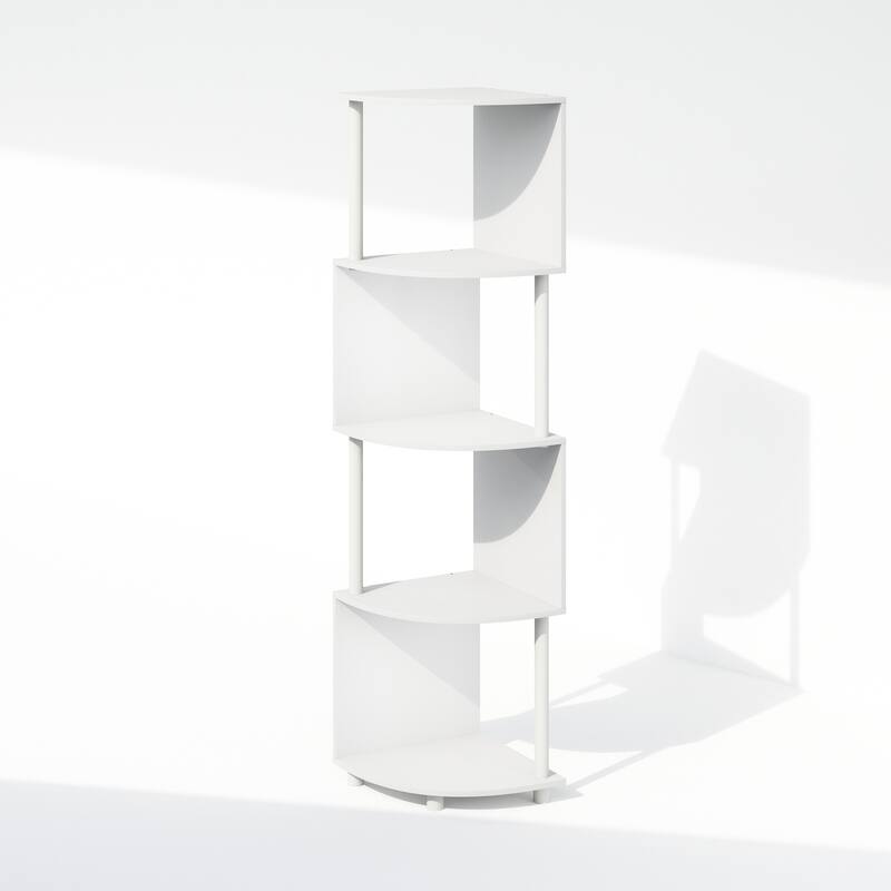Furinno Basic 4-Tier Zigzag Corner Multipurpose Standing Shelf, Amber Pine/Black - White/White