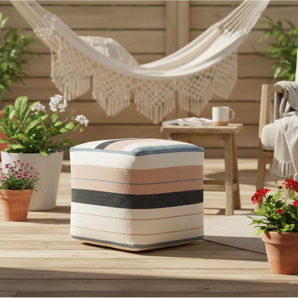 Sevita Multicolored Mid-Century Indoor Outdoor Pouf - 20" x 20" x 20"
