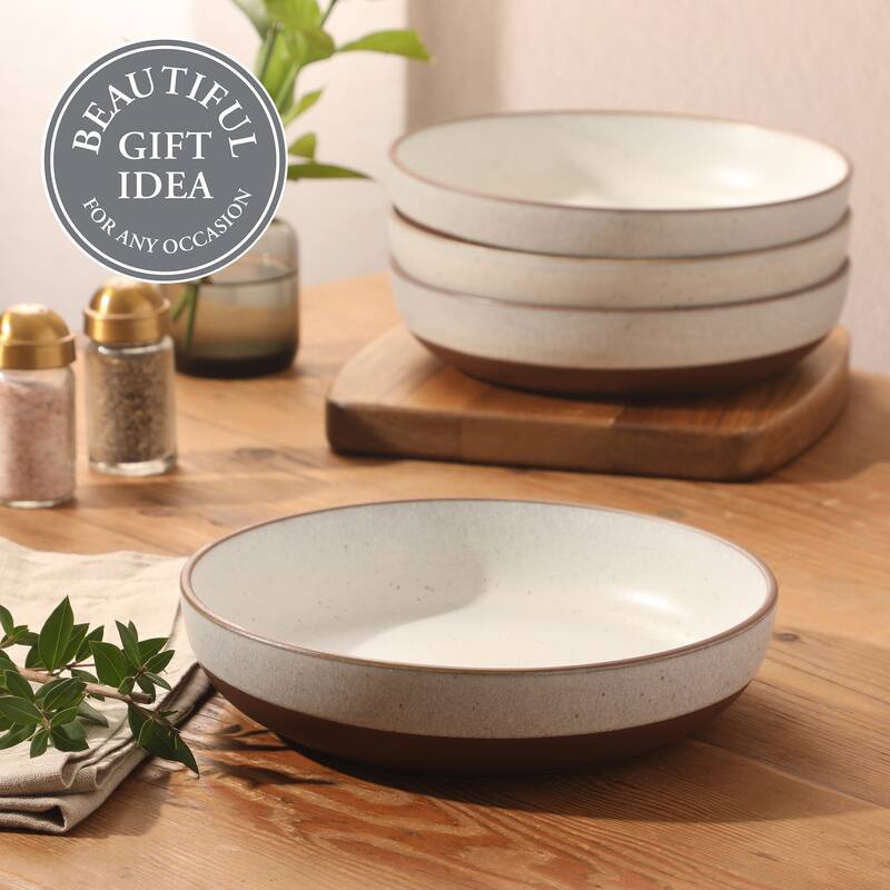 Gibson Elite William Crest 4 Piece Dinner Bowl Set, 8.5" Round Stoneware Reactive Glaze Finish, Large Soup, Pasta & Salad Bowls