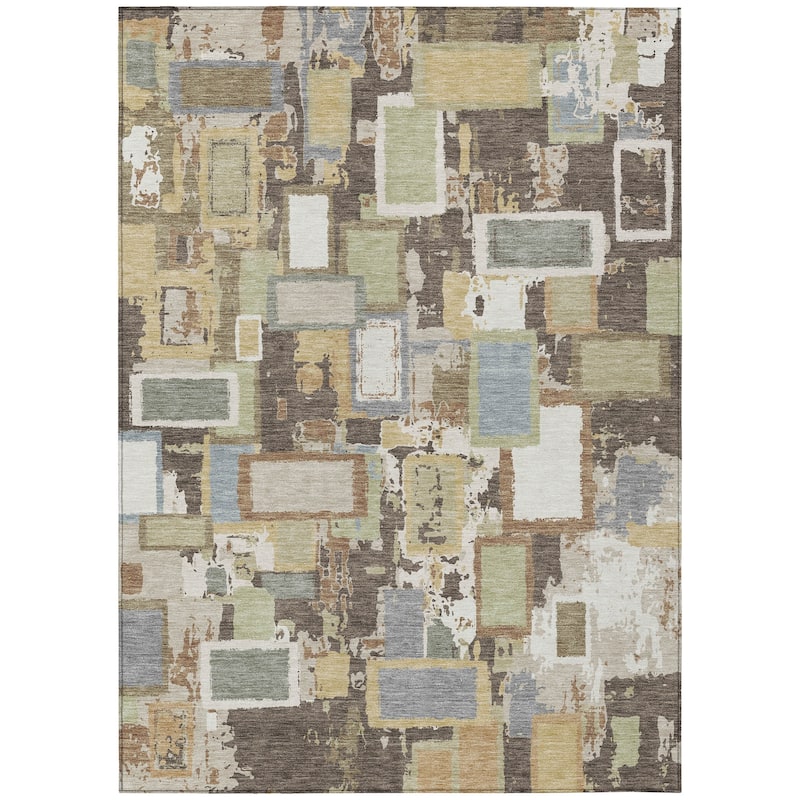 Machine Washable Indoor/ Outdoor Contemporary Geo Chantille Rug