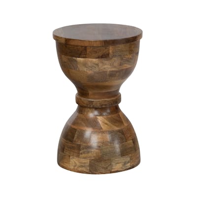 Handcrafted Mango Wood Accent Side Table, 18" Tall, Damru Shape, Dark Finish, Pre-Assembled, Rustic Decor