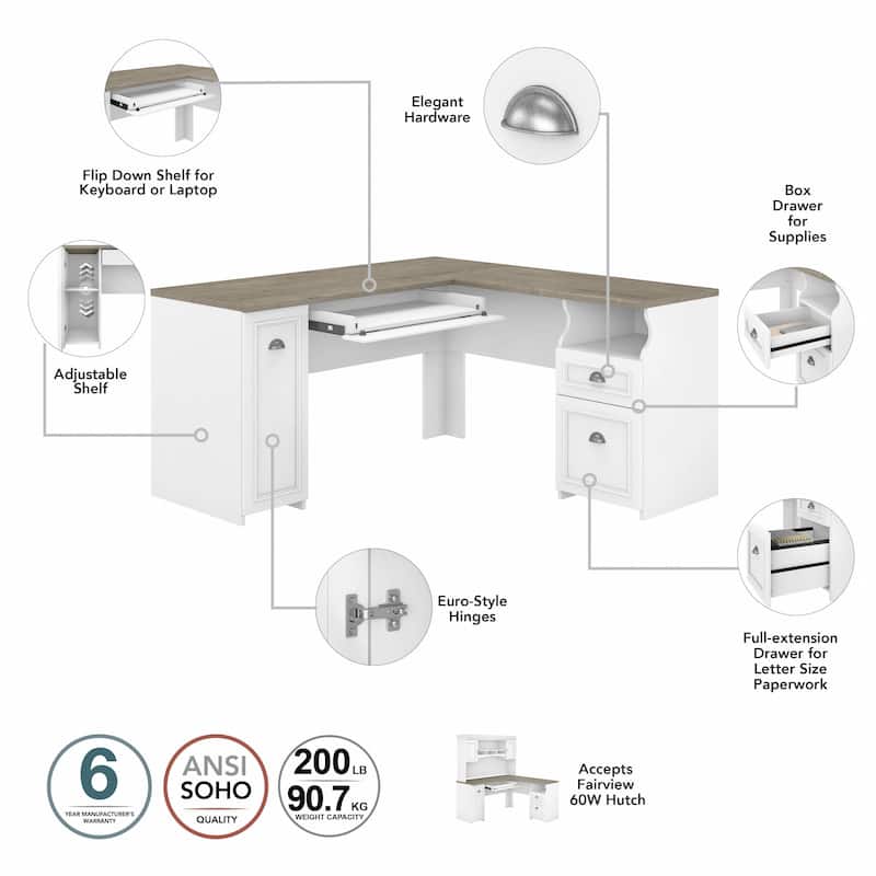 Fairview 60W L Shaped Desk and Storage Cabinet by Bush Furniture