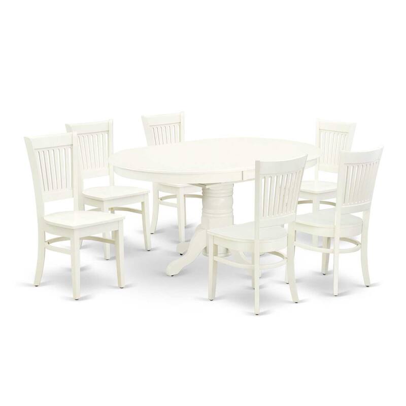 Modern 7Pc Dining Set - Kitchen Table with 6 Chairs - Linen White Finish - Oval Table & Wooden Seats