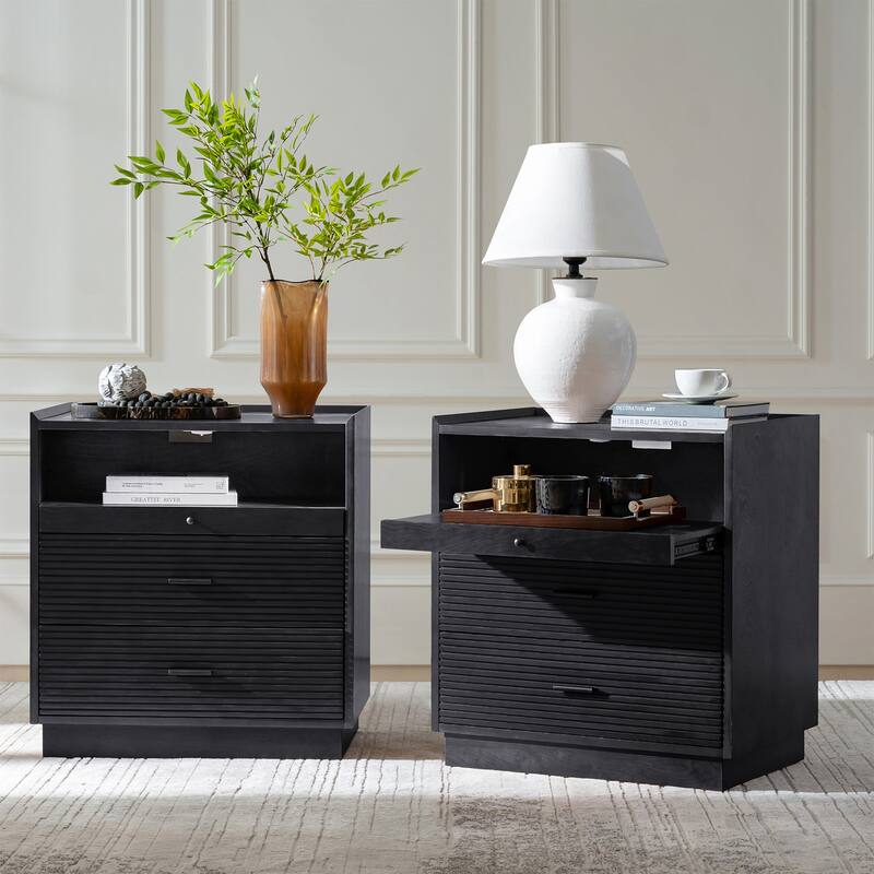 Lorenz Mid-century Modern End Table with Charge Station and LED Light Set of 2 by HULALA HOME