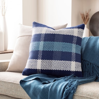 Artistic Weavers Lucian Handmade Blue Plaid Cotton Throw Pillow