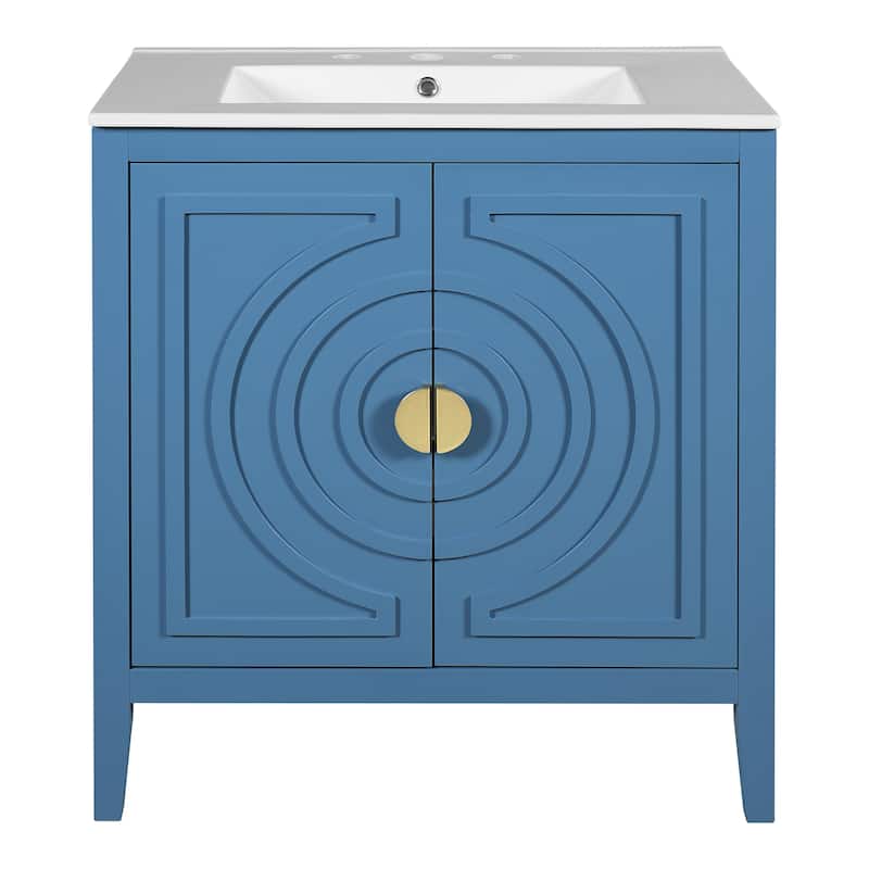 Roomfitters 30 Inch Bathroom Vanity with Sink, Storage Cabinet with 2 Doors, Hidden Drawer and Adjustable Shelf, Blue