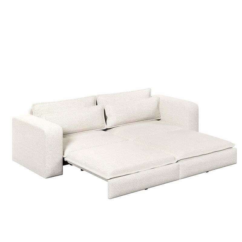 93" Convertible Sleeper Sofa Bed with Chaise Lounge, 3-in-1 Pull Out Sofa Couch, Teddy Fabric Loveseat Sofa w/ 2 Lumbar Pillows