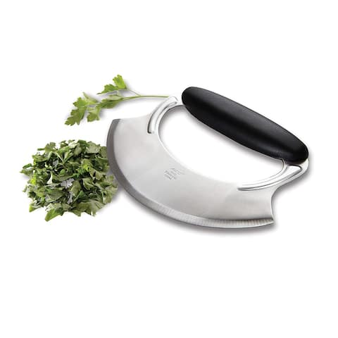 Amco Stainless Steel Handheld Mezzaluna With Easy Use Non Slip Silicone Handle For Chopping Vegetables & Herbs - Silver Black