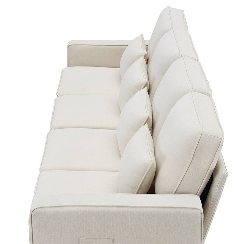 Merax 104" 4-Seater Modern Linen Fabric Sofa with Armrest Pockets and 4 Pillows,Minimalist Style Couch