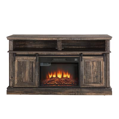 Modern Entertainment Console TV Stand with 23" Fireplace Insert, Multipurpose Sliding Door TV Cabinet Large Storage Space