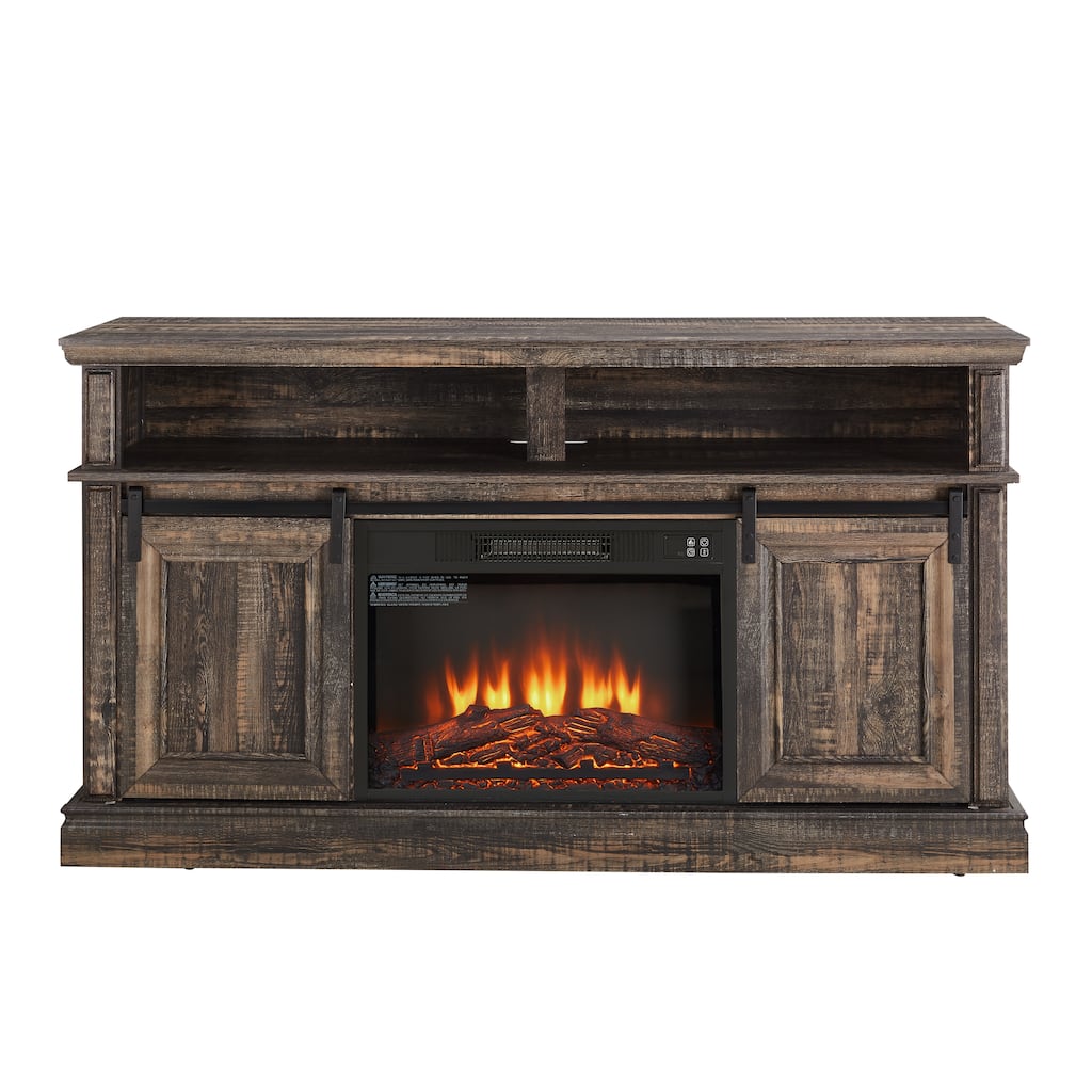 TV Stand with Built-in Fireplace, Media Console with Adjustable Shelves, Entertainment Center with Sliding Door