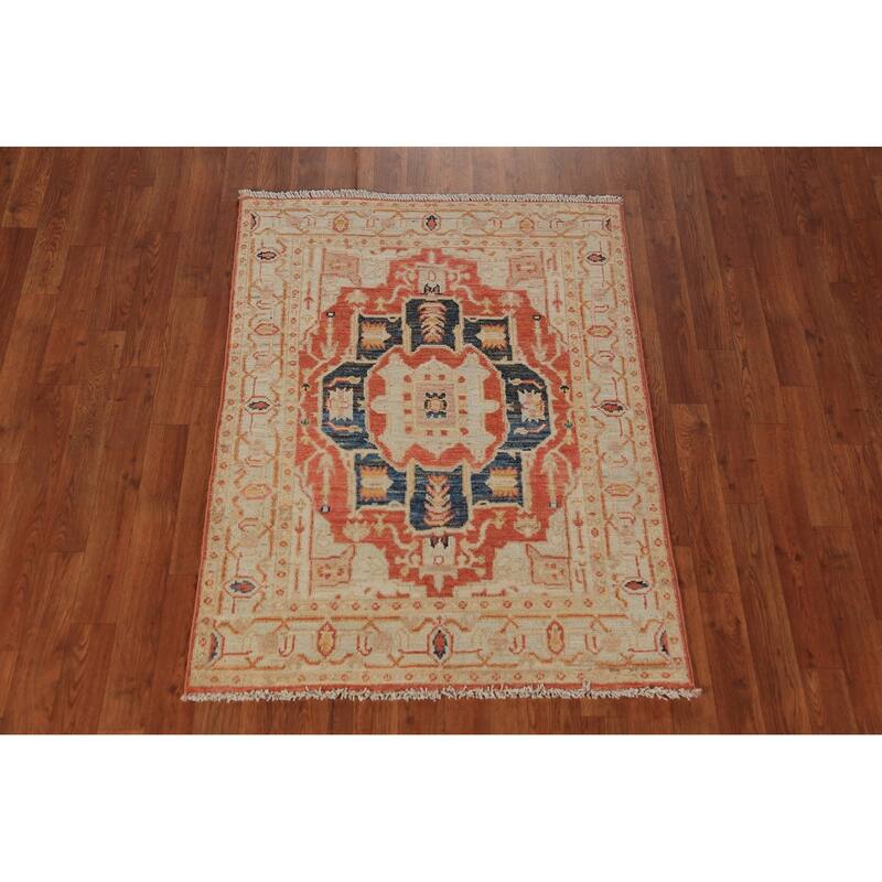 Vegetable Dye Heriz Serapi Oriental Accent Rug Handmade Wool Carpet - 3'1"x 4'1"