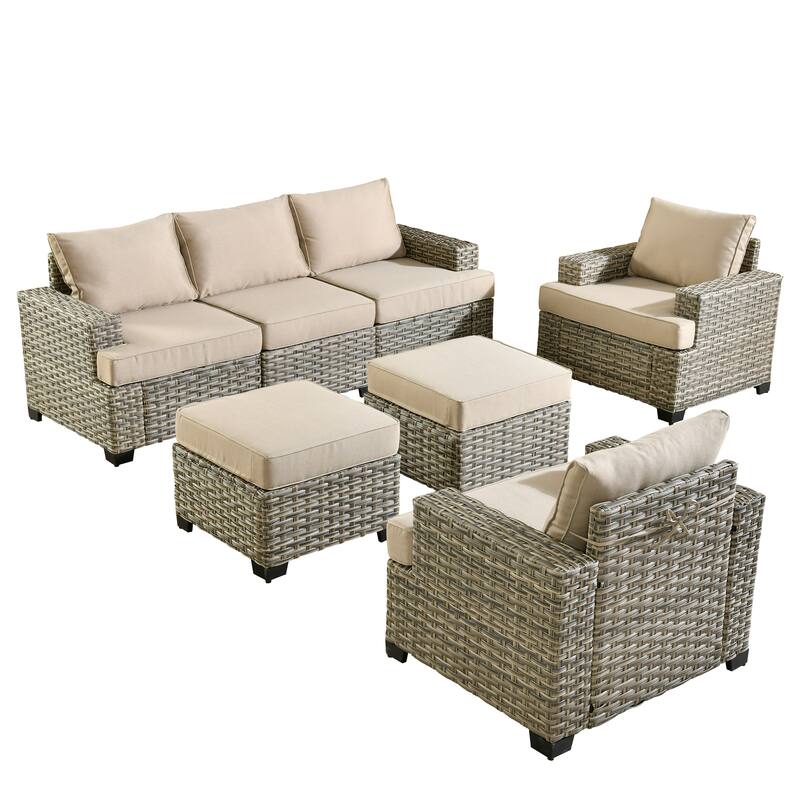 XIZZI 7 Pieces Patio Furniture Wide Armrest Conversation Sofa Set with Ottomans