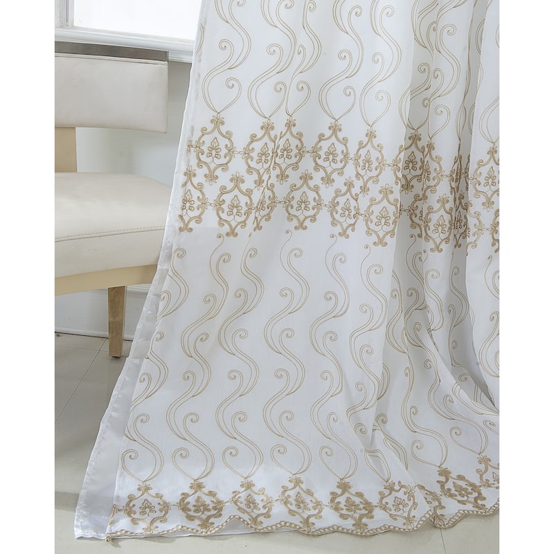 Porch & Den Easterday Damask Embroidered Rod Pocket Single Curtain Panel - 54 x 90 in.