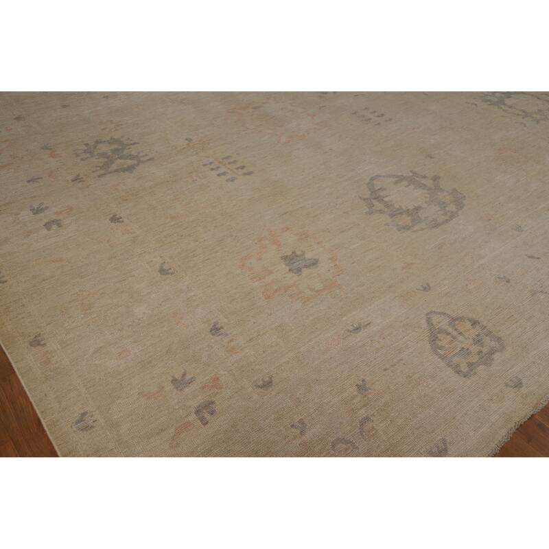 Hand Knotted Oriental 100% Wool Carpet Transitional All-Over Beige & Ivories Oushak Area Rug - 13' 6'' X 9' 10''