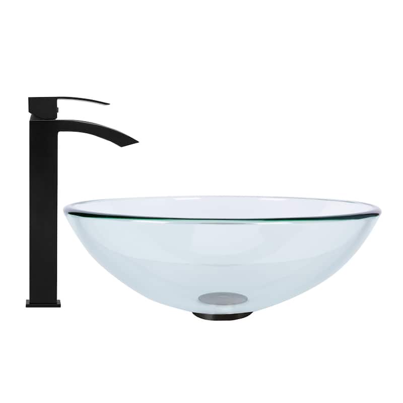 VIGO Giovanni 17"L x 17"W Glass Vessel Sink and Duris 12"H Faucet Set
