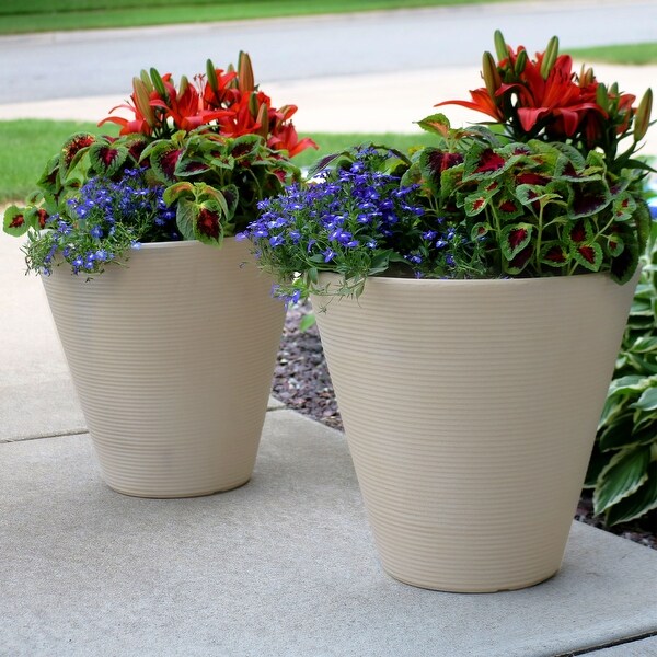 Sunnydaze Walter Outdoor Flower Pot Planter - Beige Finish - 16-Inch - 2-Pack - Set of 2
