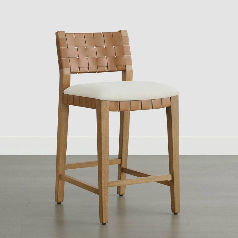 Spruce & Spring Orion Counter Bar Stool with Handwoven Double-faced PVC Backrest
