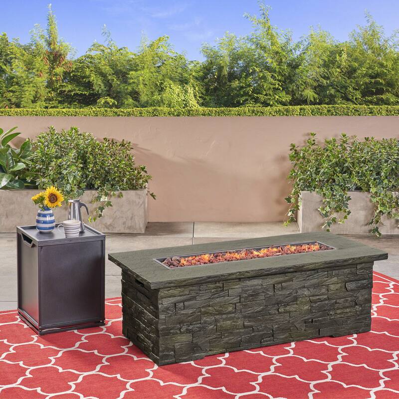 Lowan Outdoor Light Weight Rectangular Fire Pit by Christopher Knight Home - Brown/Black