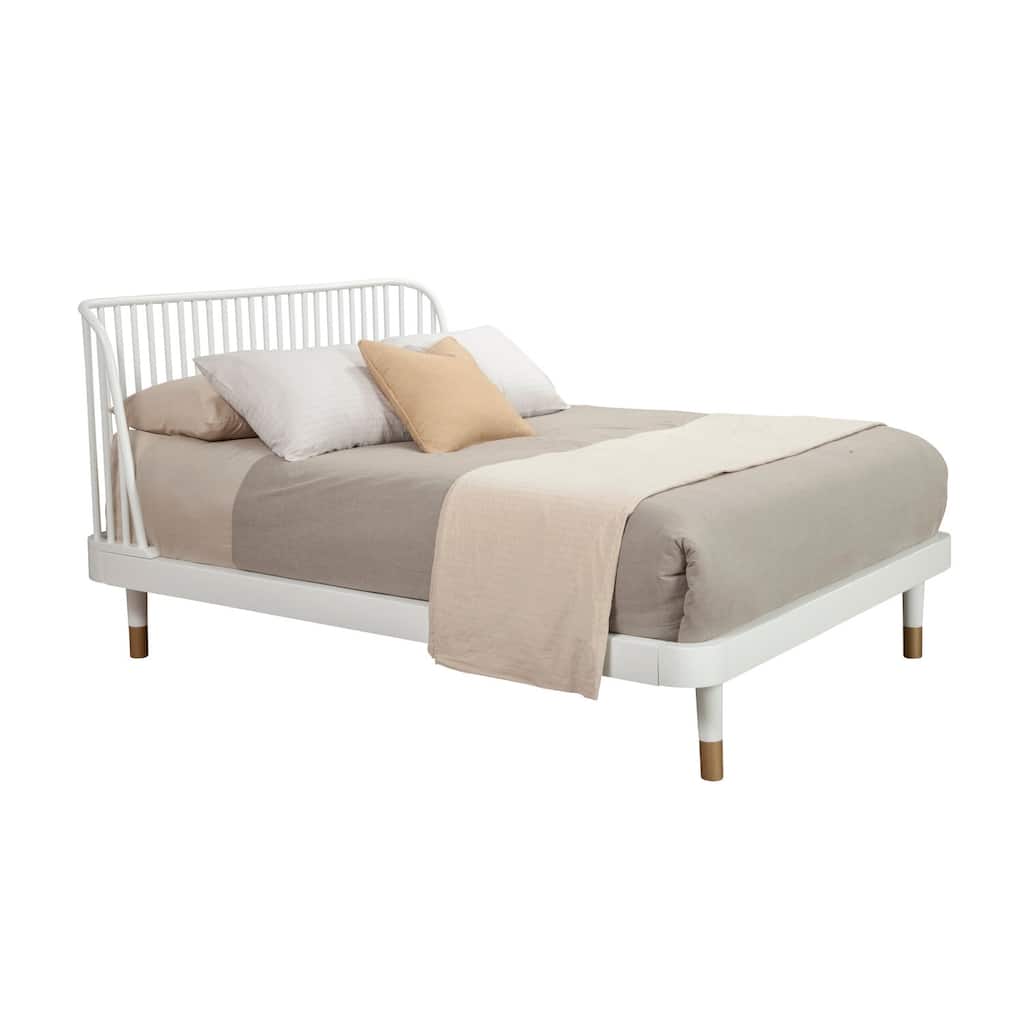 43.5 in.H White Wood Frame King Size Panel Bed with Microfiber Upholstery Material and Bed Frame Mounted