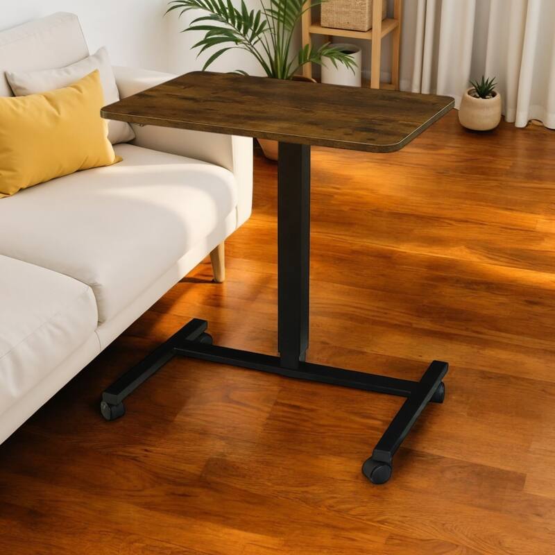 HomeRoots Adjustable Brown and Black Wood and Stainless Steel Rolling Standing Desk - Brown/Black
