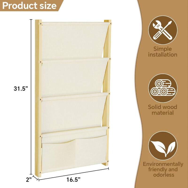 4-Tier Wall Mounted Kids Bookshelf - 16.5"D x 2"W x 31.5"H
