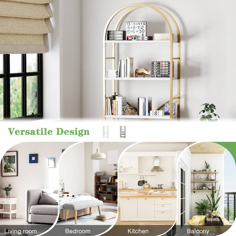 Futzca 5 Tiers Bookshelf Arched, Wooden Bookcase Display Rack
