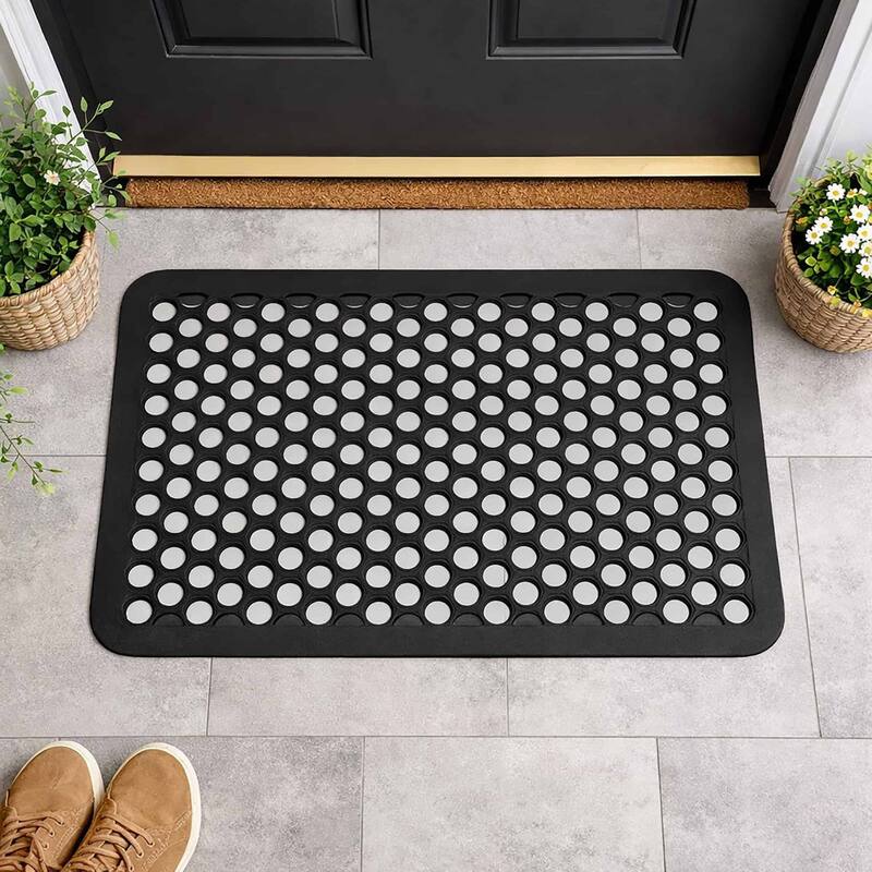 Outdoor Mat Harold Railing Rubber Rug 24x16 Inch Black - 16 W x 24 L x 1/4 H