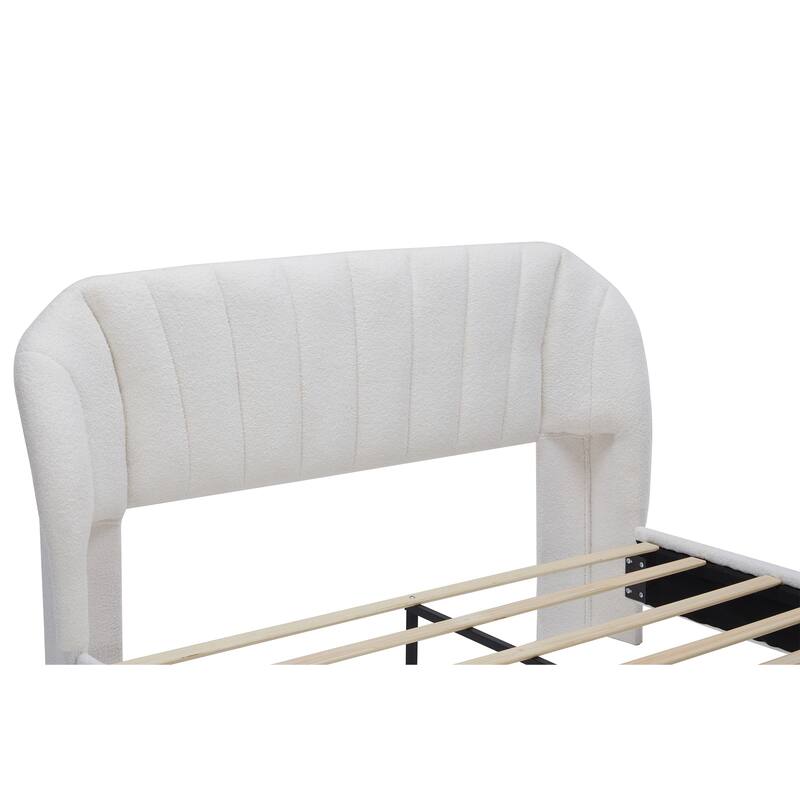 Modern Queen Size Velvet Bed Frame with Wingback Headboard and Strong Wooden Slats