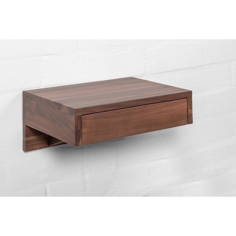 Bo - Walnut Hardwood Floating Nightstand Bedside Table - Small Bedroom Nightstand