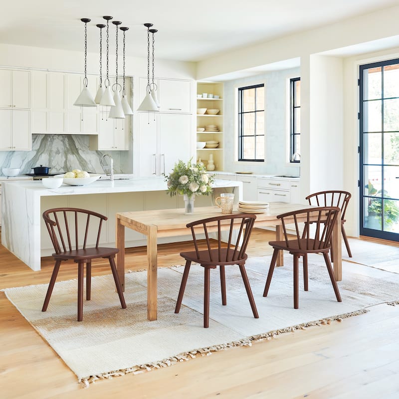 Set of 2/4/6 Wooden Dining Chairs with Spindle Backrest for Kitchen Island - Brown - Set of 3