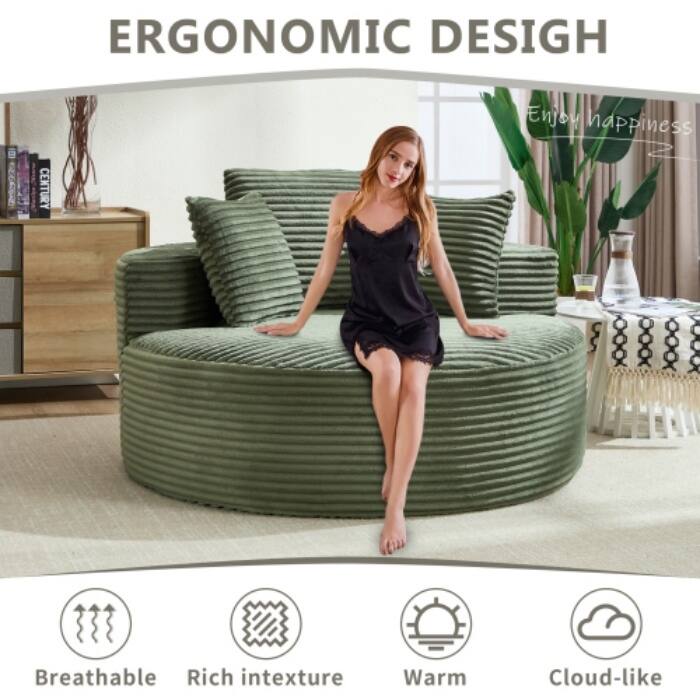 Round Memory Foam Sofa Bed, Cloud Sectional Couch with 3 Pillows for Living Room