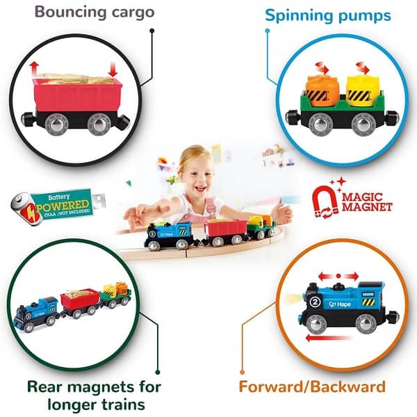 slide 2 of 6, Hape Rolling-Stock Wooden Train Set, Battery Operated Kids