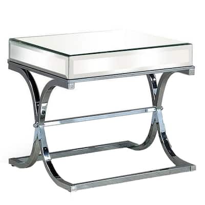 23.5 in. Silver and Chrome Square Metal End Table, Sturdy Build End Side Table for Living Rooms