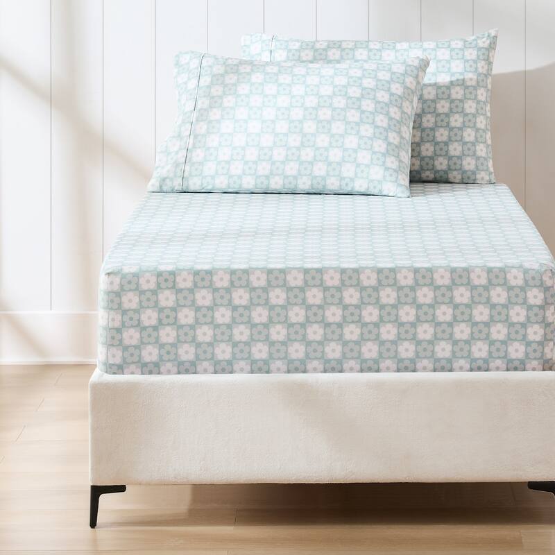 Lush Decor Daisy Checkered Aqua Sheet Set
