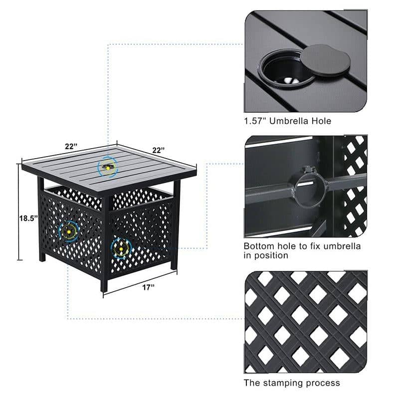 Claribelle Square Side Table with Umbrella Hole by Havenside Home - 22*22