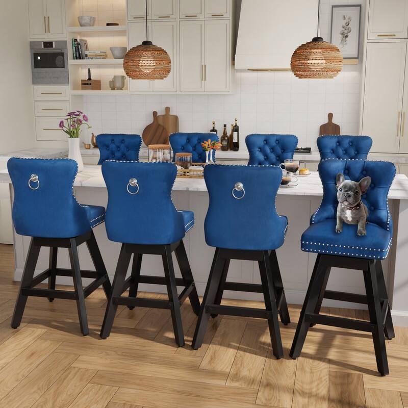 Swivel Velvet Leisure Counter Bar Stools Set of 8 - Blue Velvet Set Of 8