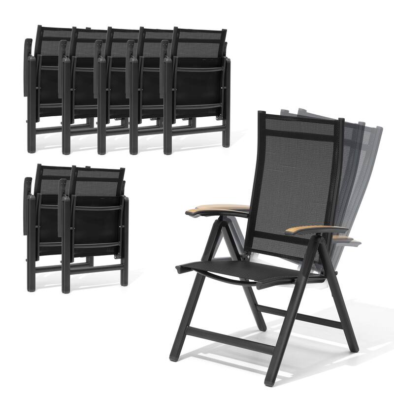 Pellebant Patio Folding Chairs Camping Deck Garden Aluminum Dining Chair - 23.6 in W * 16.9 in D * 42.1 in H - Black - 8PCS