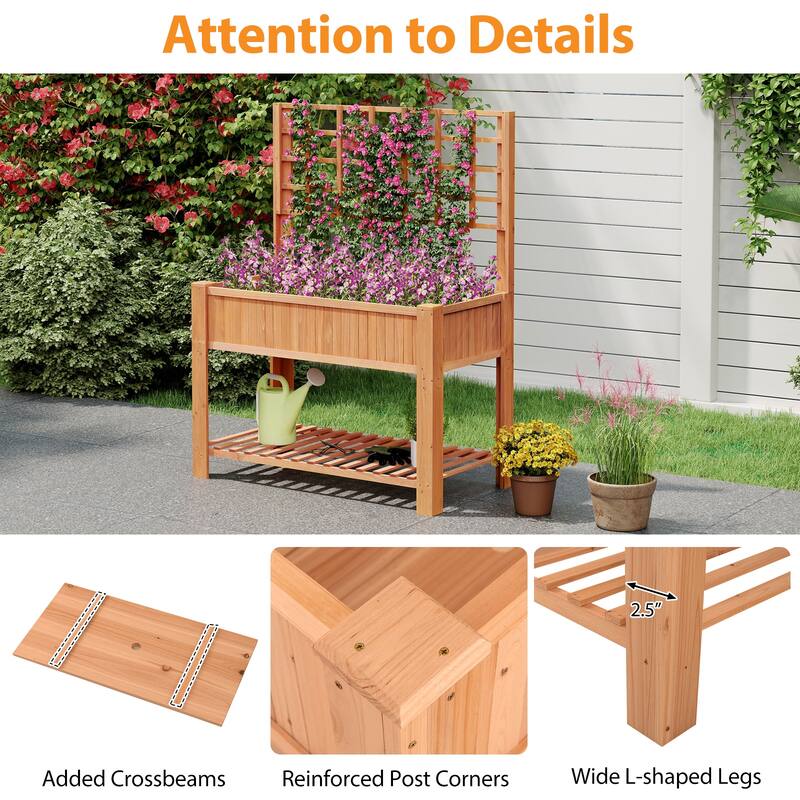 Gymax Raised Garden Bed w/ Trellis Wooden Elevated Planter Box w/ Legs