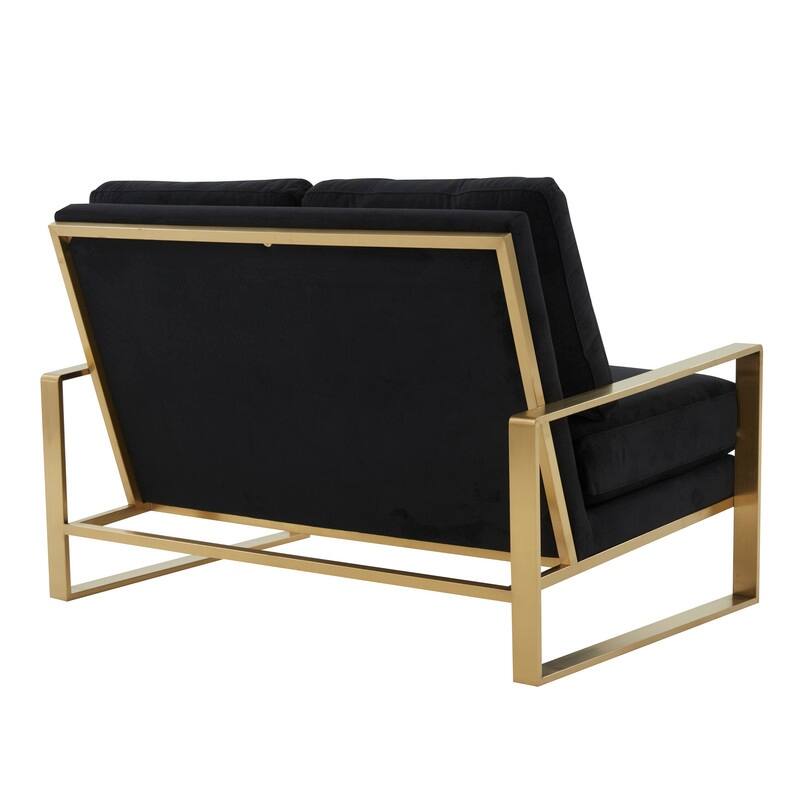 Jefferson Modern Two-Seater Velvet Loveseat with Brushed Gold Stainless Steel Base, Removable Cushions for Living Room or Lounge