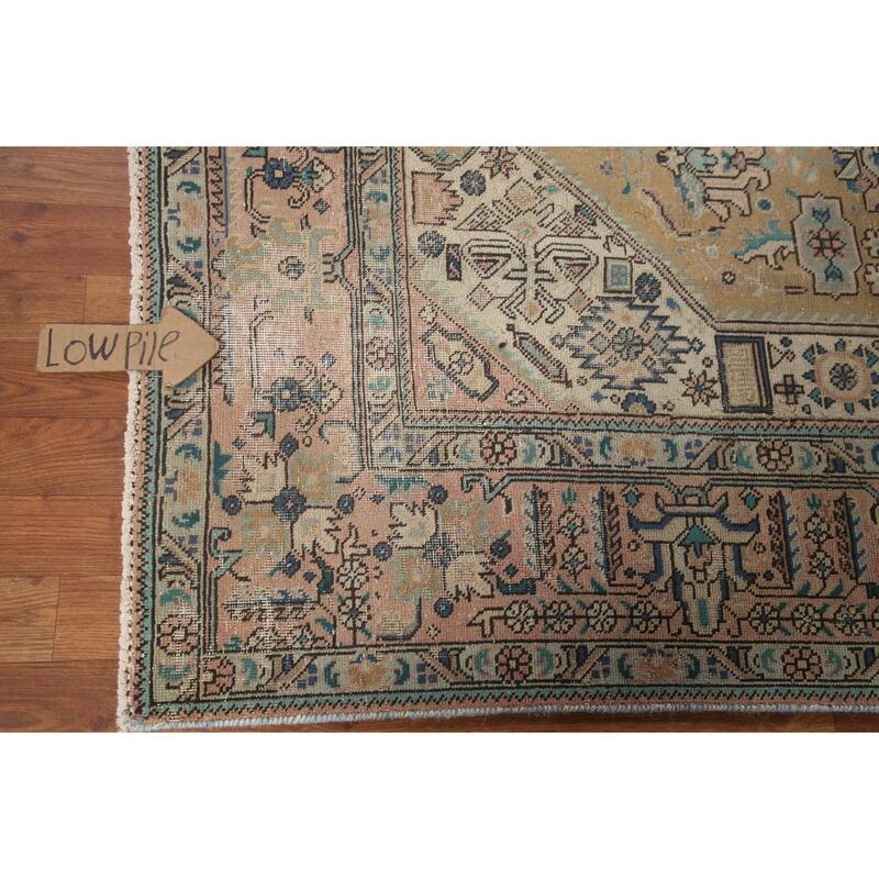 Hand Knotted Oriental 100% Wool Carpet Traditional Medallion Yellow & Gold Tabriz Area Rug - 9' 8'' X 6' 10''