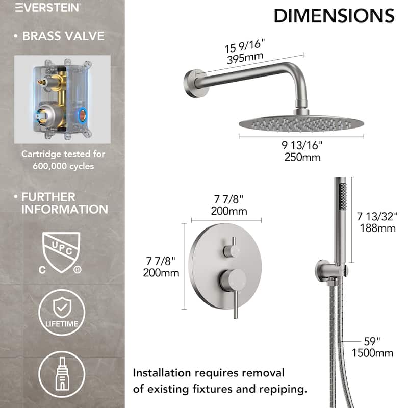 Pressure Balance Shower System with 10" Rainfall Shower Faucet and Handheld Shower Spray