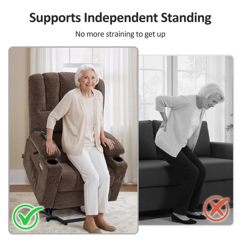 Power Lift Recliner Chair for Elderly, Massage and Heat, Faux Leather & Fabric