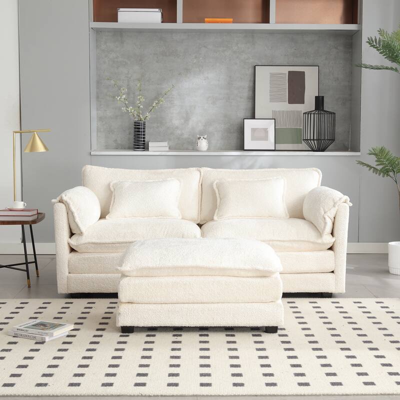 76'' Oversized Chenille Loveseat Sofa with Movable Ottoman Small Sofa for Apartment