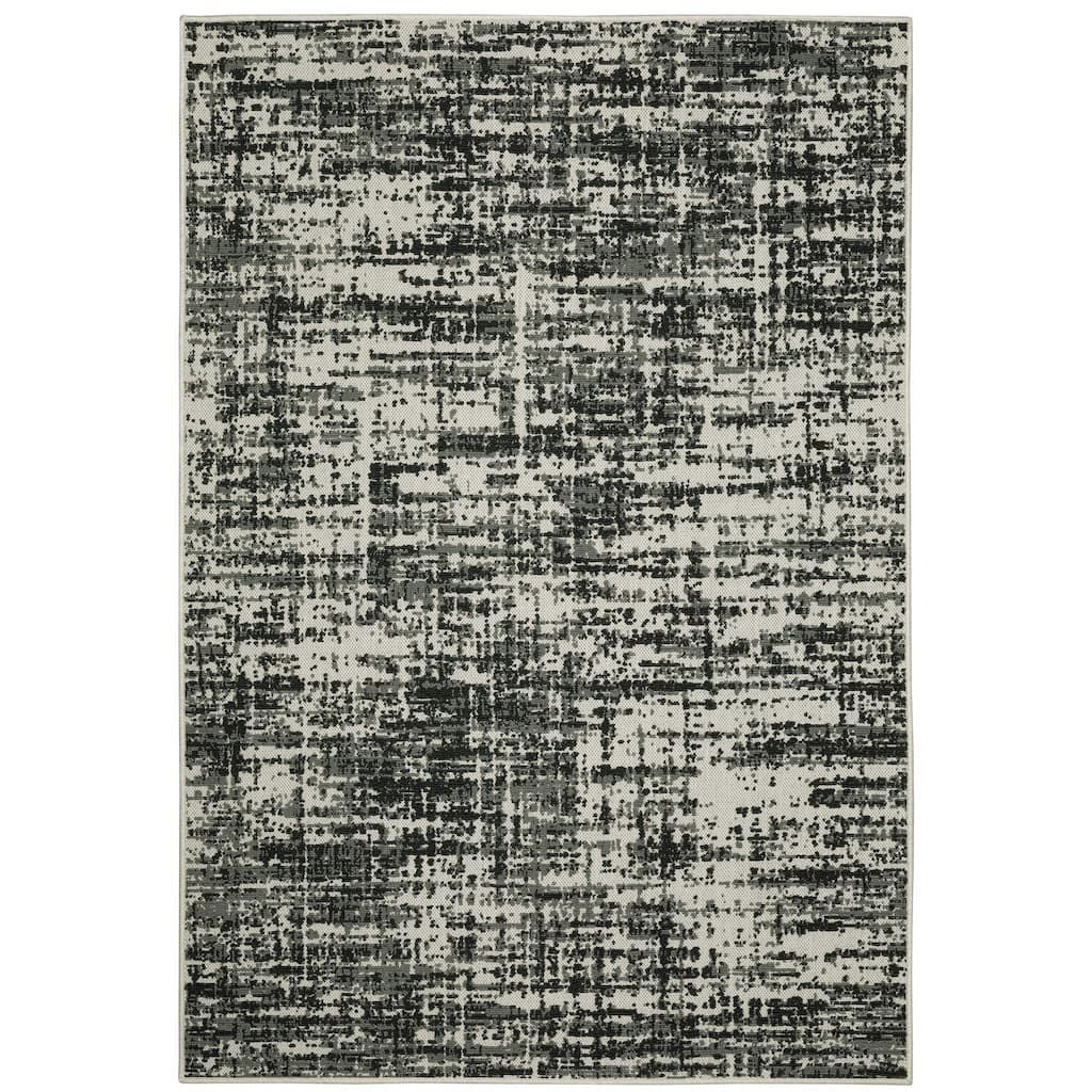 Salford Black Beige Abstract Outdoor Contemporary Area Rug
