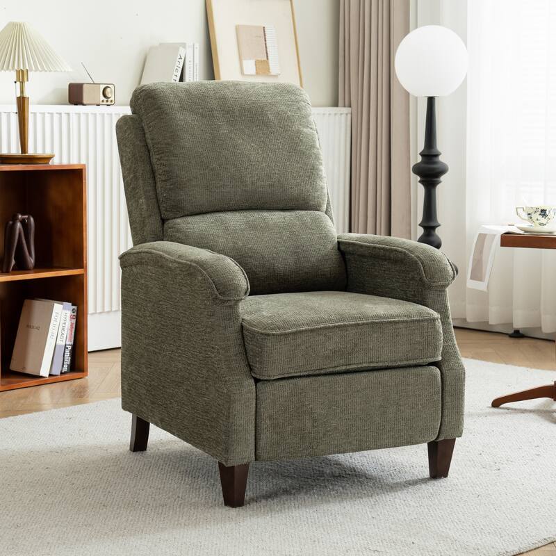 Push-Back Upholstered Recliner with Thickened Seat Cushion Backrest - Green