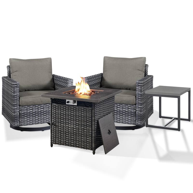 26 In Fire Pit Table with Patio Swivel Chairs Table